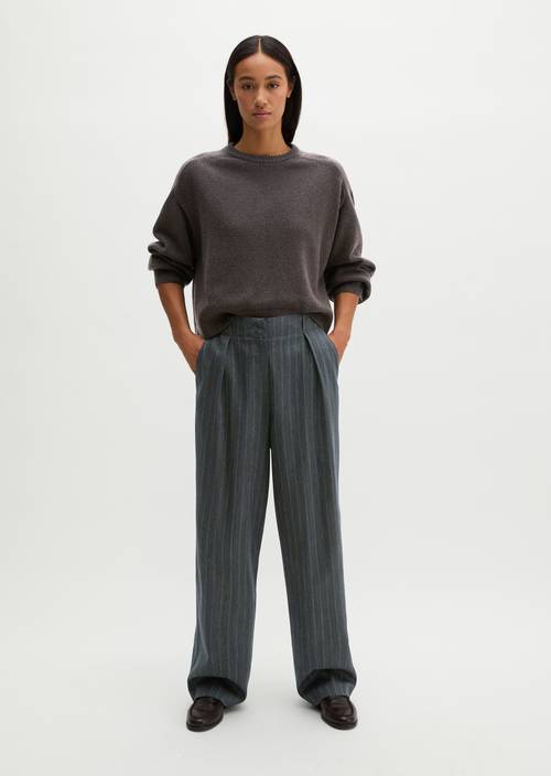 Pinstriped pants, barrel fit Dark Grey in front view