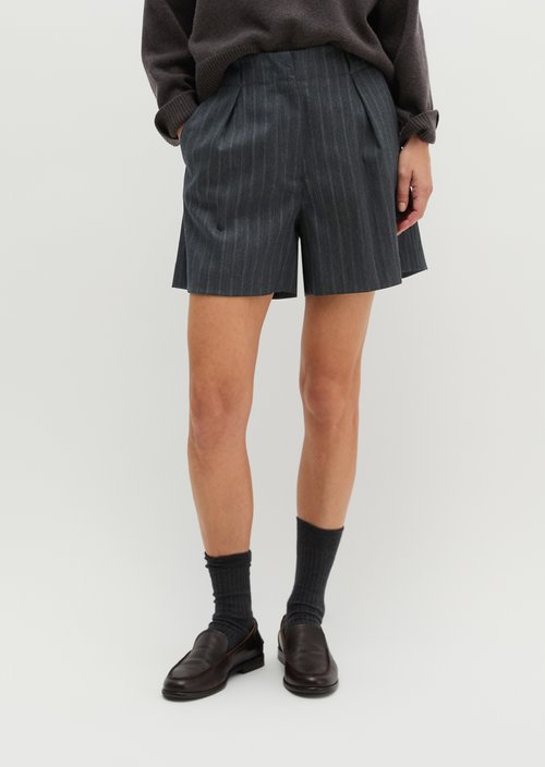 Pinstripe Shorts, Regular Fit — Dark Grey