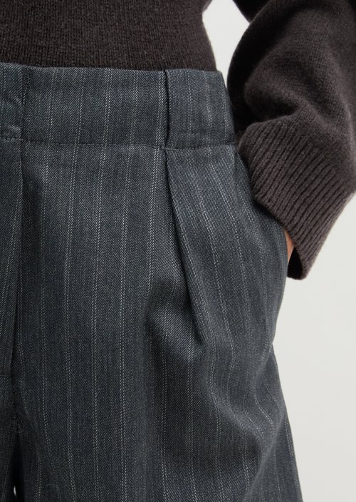 Pinstripe Shorts, Regular Fit — Dark Grey