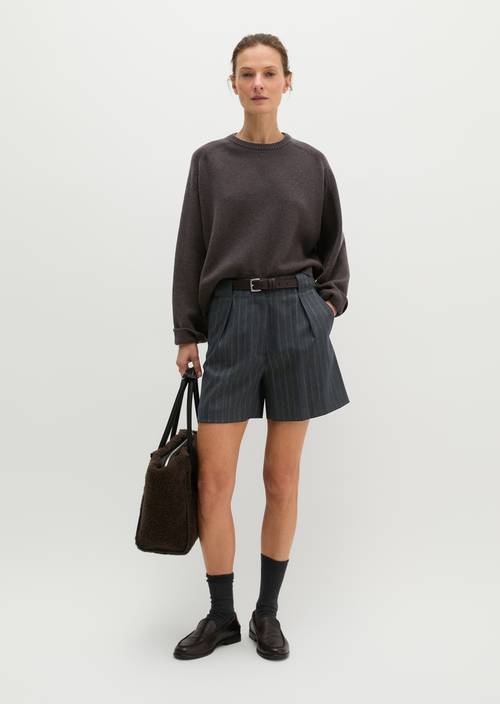 Pinstripe Shorts, Regular Fit Dark Grey in front view