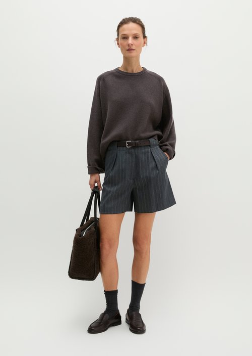 Pinstripe Shorts, Regular Fit — Dark Grey