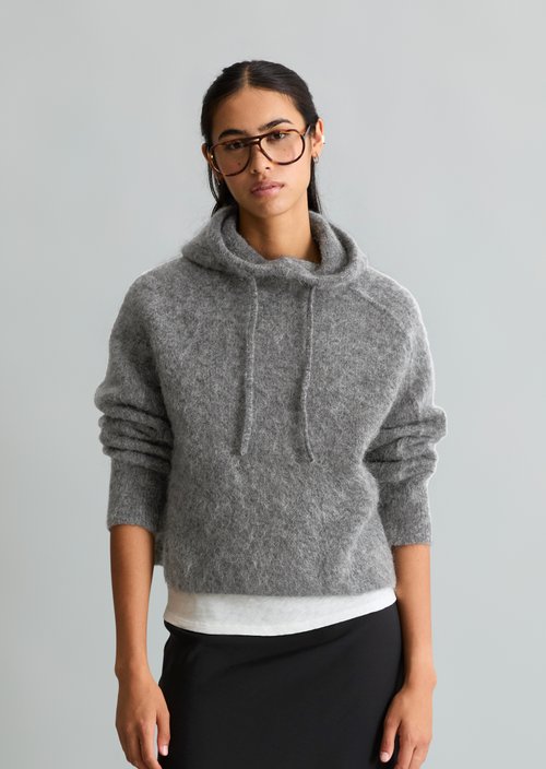 Oversized Knit Hoodie — Dark Shadow Melange
