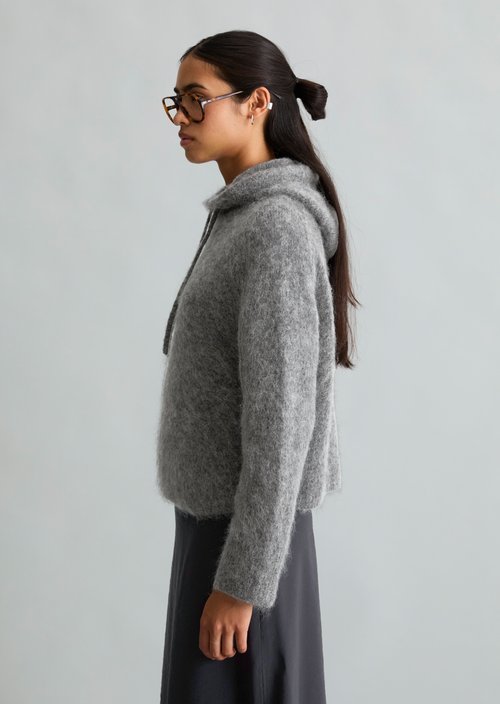 Oversized Knit Hoodie — Dark Shadow Melange