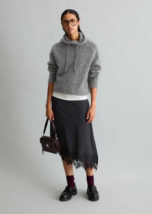 Oversized Knit Hoodie Dark Shadow Melange in front view