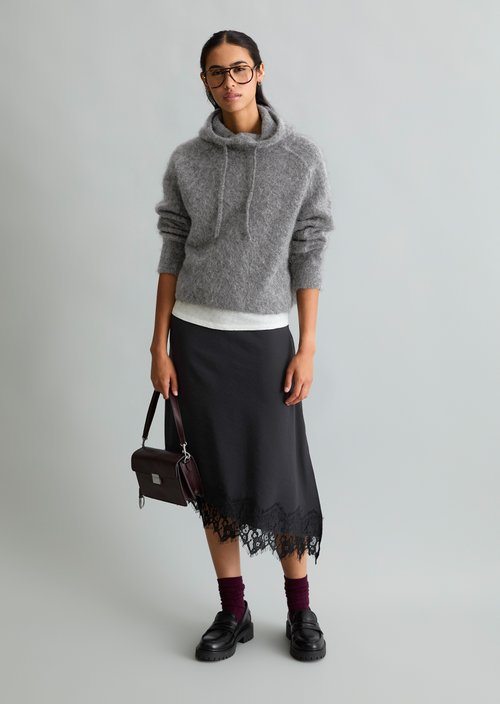 Oversized Knit Hoodie — Dark Shadow Melange