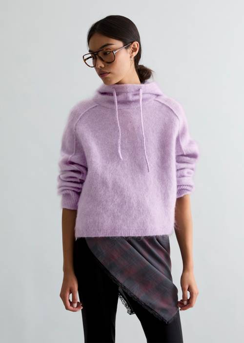 Oversized Knit Hoodie Lumi Lilac in front view