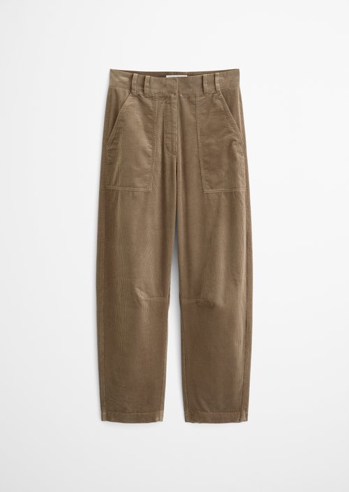 Cropped Barrel-Cut Cord Pants — Milky Brown