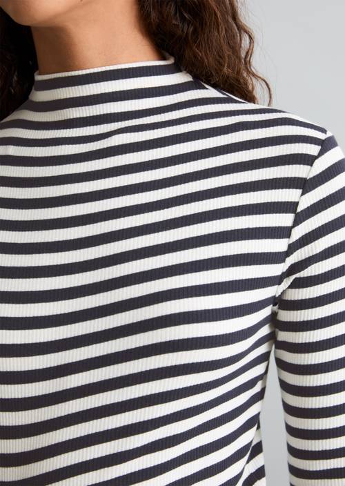 Ripp-Longsleeve slim Dark Blue in Detailansicht