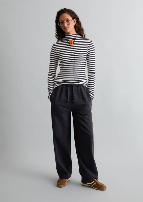 Ripp-Longsleeve slim Dark Blue in Frontalansicht