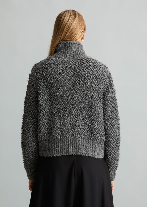 Oversized Bubble Bouclé Cardigan — Dark Shadow Melange