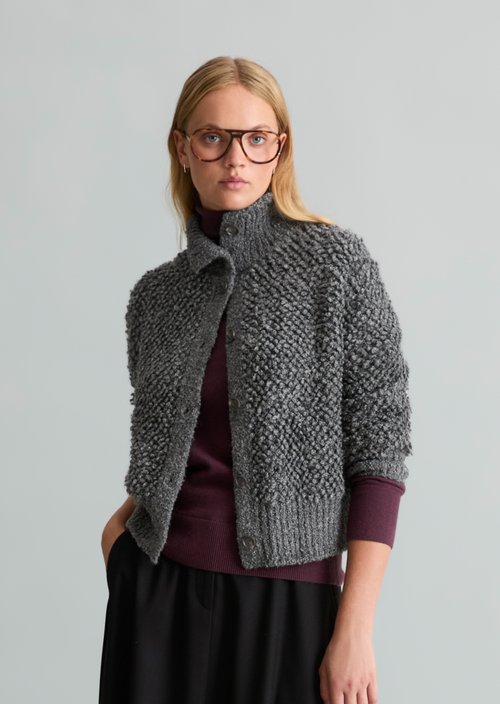 Oversized Bubble Bouclé Cardigan — Dark Shadow Melange