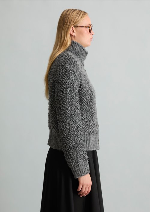 Oversized Bubble Bouclé Cardigan — Dark Shadow Melange