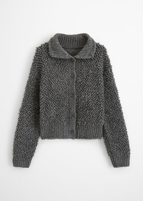 Oversized Bubble Bouclé Cardigan — Dark Shadow Melange