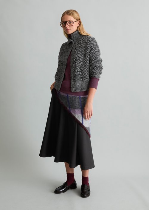 Oversized Bubble Bouclé Cardigan — Dark Shadow Melange