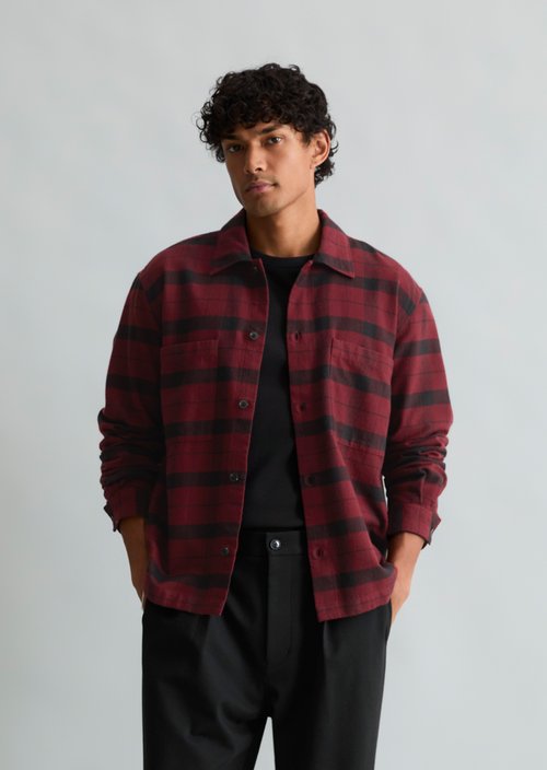 Regular-Fit Flannel Shirt — Dark Red