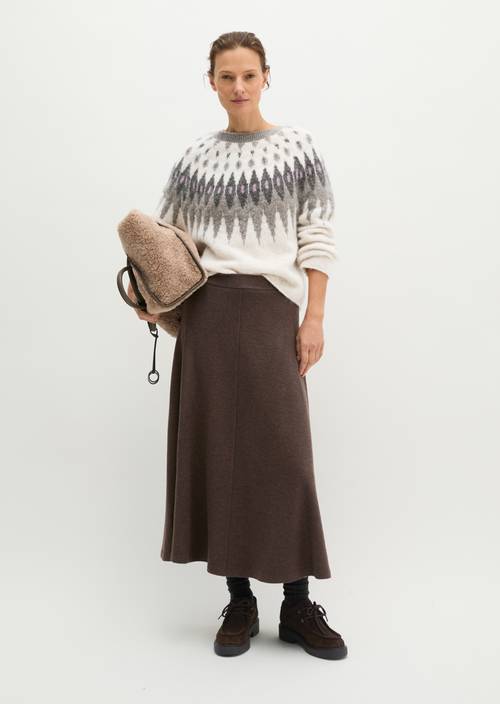 Ausgestellter Pull-on-Skirt Stone Brown Melange in Frontalansicht
