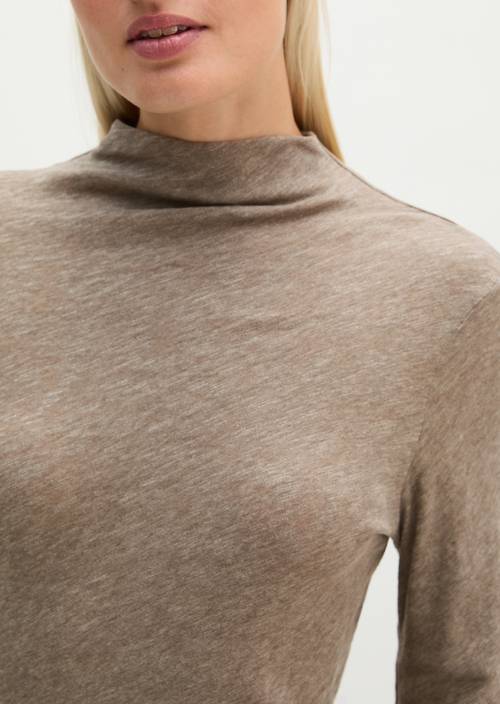 Slim-fit long-sleeve shirt Stone Taupe Melange in detail view