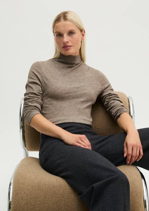 Slim-fit long-sleeve shirt Stone Taupe Melange in front view