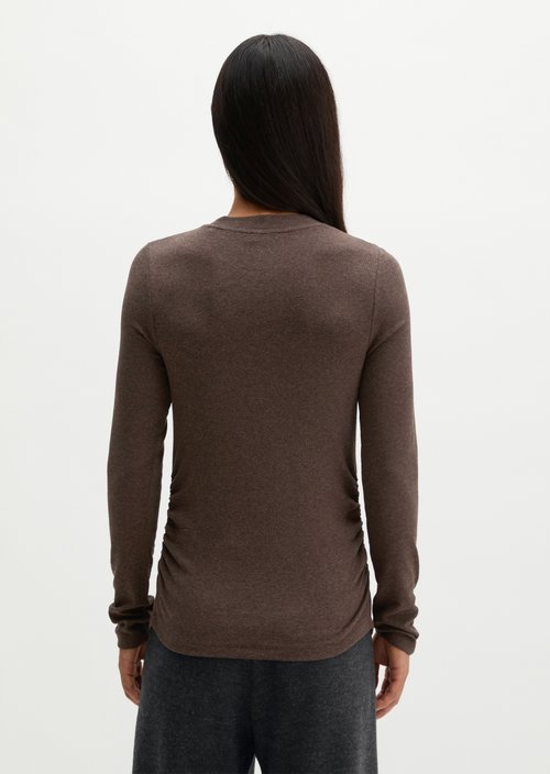 Slim-Fit Ribbed Long-Sleeve Shirt — Stone Brown Melange