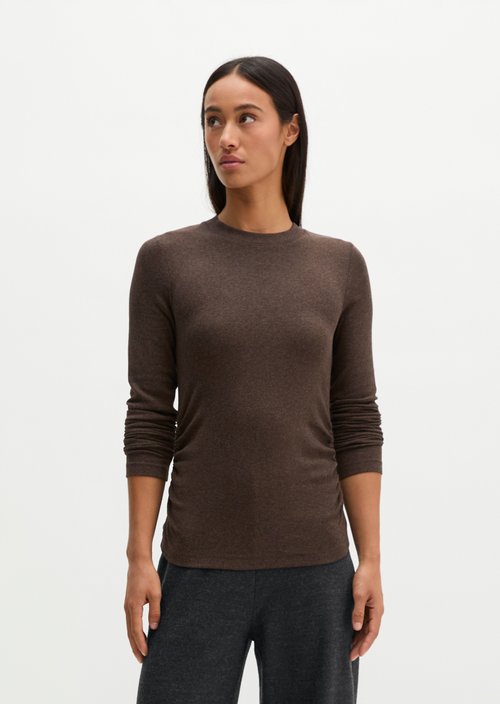 Slim-Fit Ribbed Long-Sleeve Shirt — Stone Brown Melange