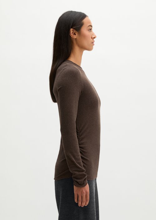 Slim-Fit Ribbed Long-Sleeve Shirt — Stone Brown Melange