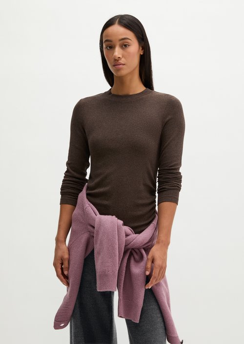 Slim-Fit Ribbed Long-Sleeve Shirt — Stone Brown Melange
