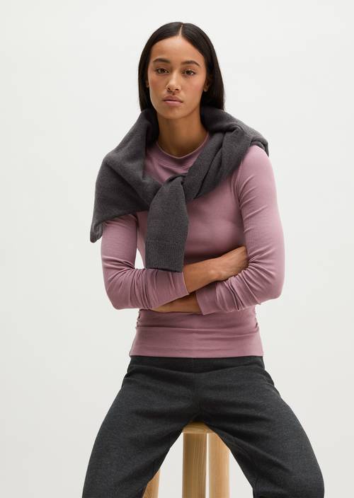 Ripp-Longsleeve slim Gentle Mauve in Frontalansicht