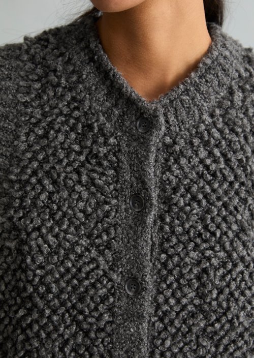 Sleeveless Bubble Bouclé Cardigan, Regular Fit — Dark Shadow Melange