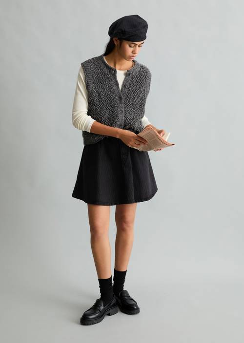 Sleeveless Bubble Bouclé Cardigan, Regular Fit Dark Shadow Melange in front view
