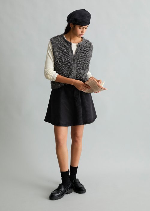 Sleeveless Bubble Bouclé Cardigan, Regular Fit — Dark Shadow Melange