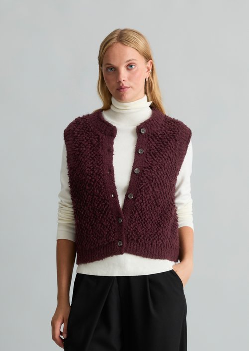 Sleeveless Bubble Bouclé Cardigan, Regular Fit — Rhubarb Jam