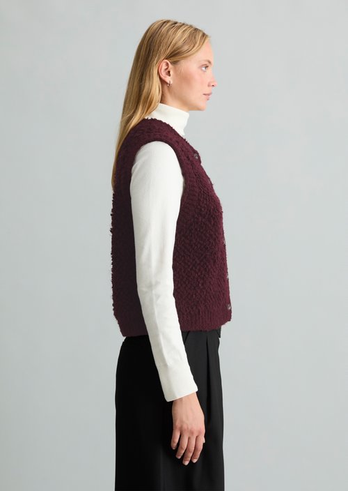 Sleeveless Bubble Bouclé Cardigan, Regular Fit — Rhubarb Jam