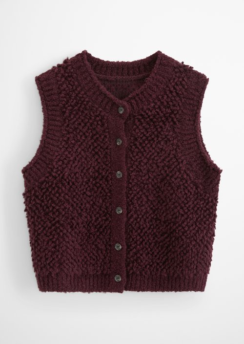 Sleeveless Bubble Bouclé Cardigan, Regular Fit — Rhubarb Jam