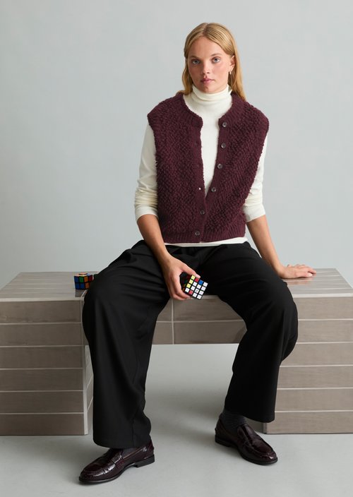 Sleeveless Bubble Bouclé Cardigan, Regular Fit — Rhubarb Jam