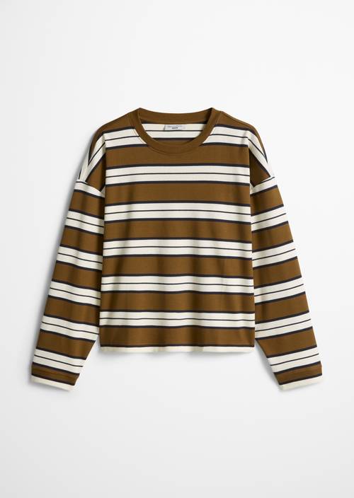 T-shirt à manches longues rayé, coupe décontractée Medium Brown en vue isolée sans mannequin