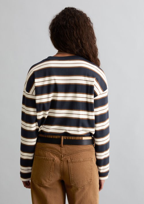 Relaxed-fit Striped Long-Sleeve Shirt — Dark Blue