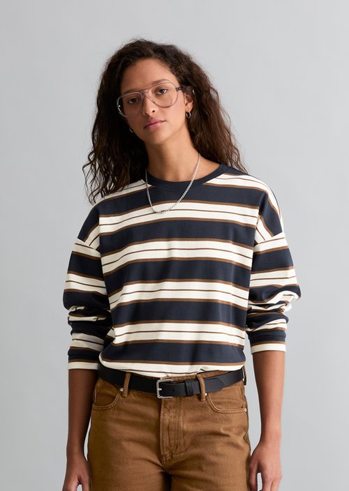 Relaxed-fit Striped Long-Sleeve Shirt — Dark Blue