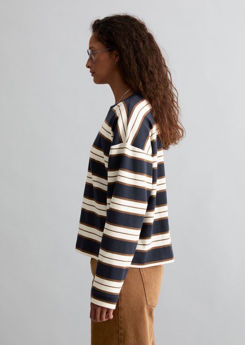 Relaxed-fit Striped Long-Sleeve Shirt — Dark Blue