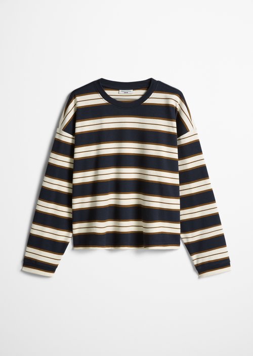 Relaxed-fit Striped Long-Sleeve Shirt — Dark Blue