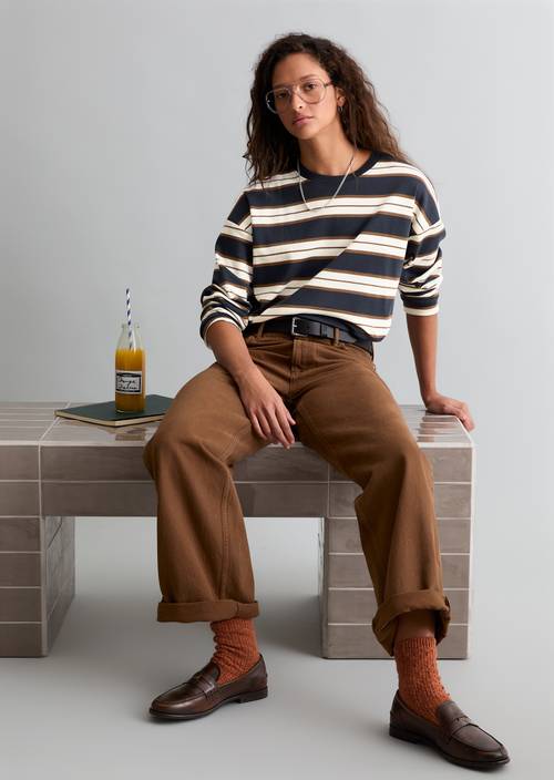 Gestreiftes Longsleeve relaxed Dark Blue in Frontalansicht