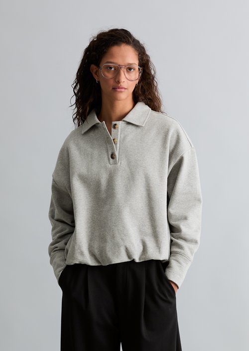 Loose-fitting polo sweatshirt — Stone Melange