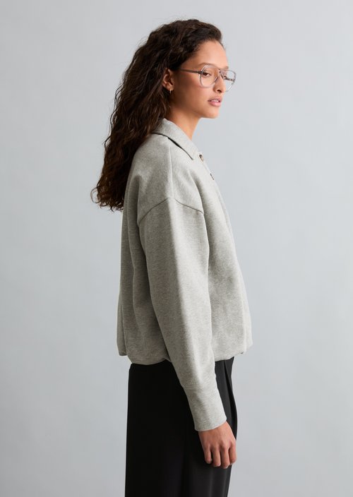 Loose-fitting polo sweatshirt — Stone Melange