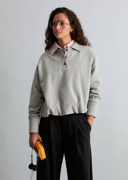 Polo-Sweatshirt loose Stone Melange in Frontalansicht