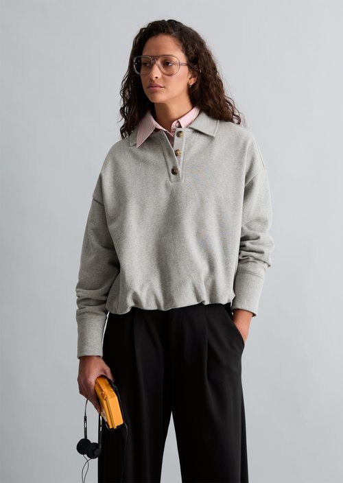 Loose-fitting polo sweatshirt — Stone Melange