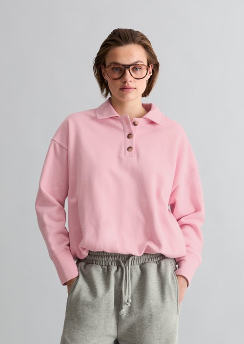 Loose-fitting polo sweatshirt — Strawberry Cream