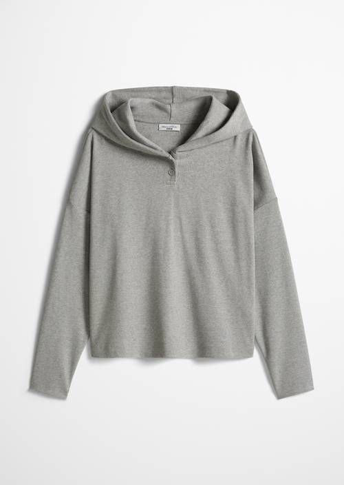 Relaxed-Fit Hooded Long-Sleeve Shirt Stone Melange in isolated view without model