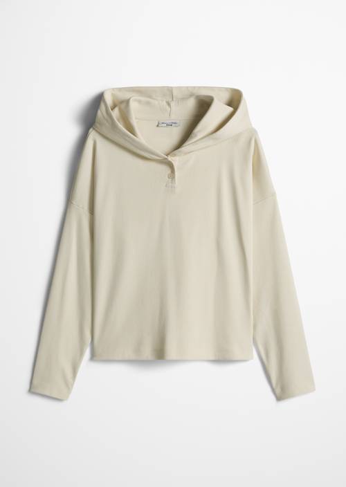 Relaxed-Fit Hooded Long-Sleeve Shirt Creamy White in isolated view without model