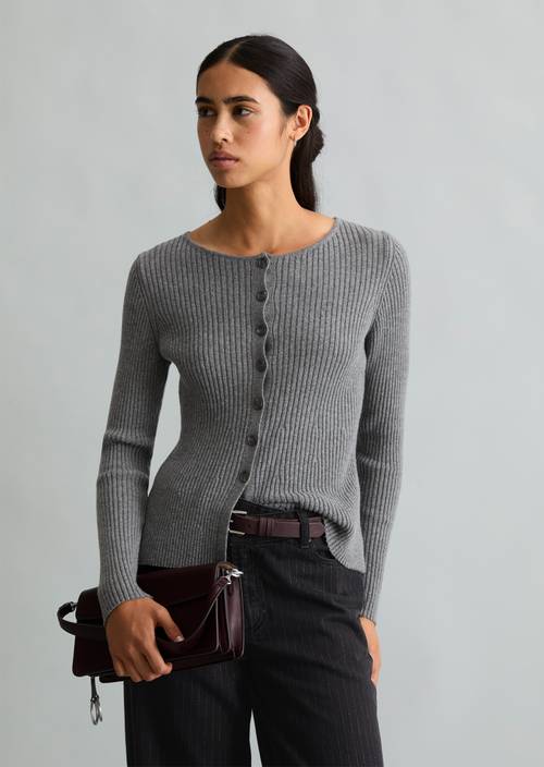 Slim-fit cardigan Dark Shadow Melange in front view