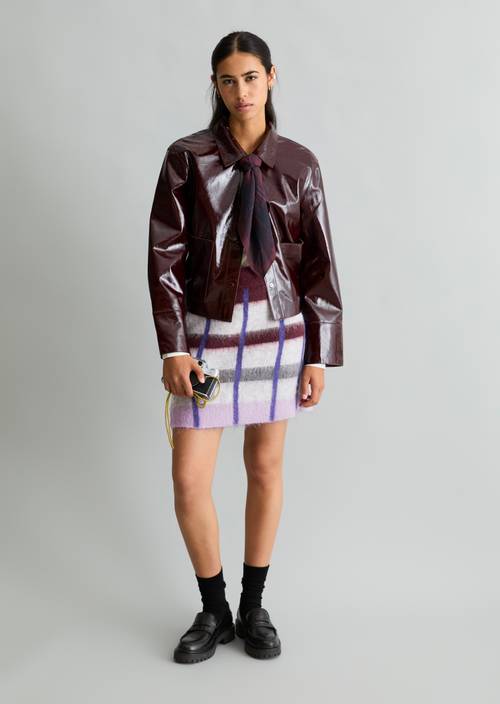 Regular-Fit Jacquard Knit Skirt Dark Purple in front view