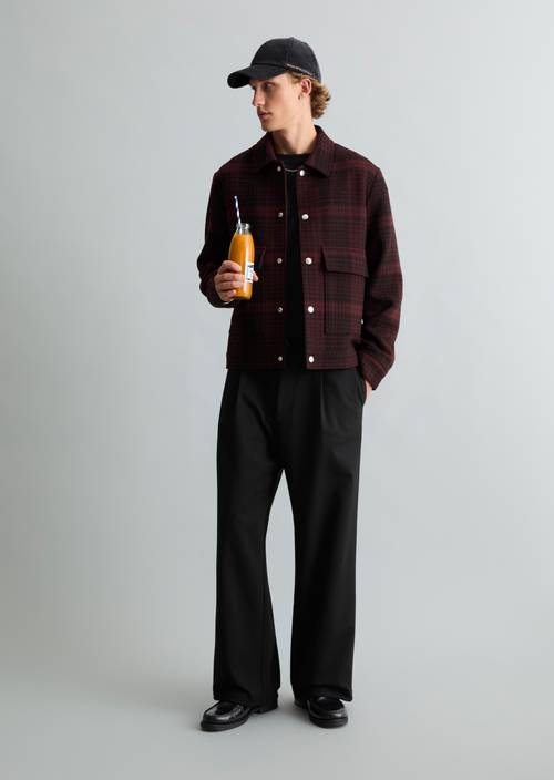 Regular-Fit Outdoor Jacket with Checkered Pattern Black in front view